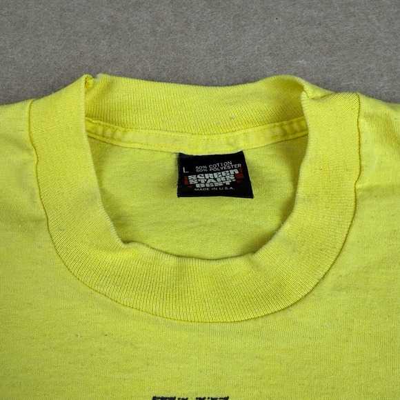 Vintage Screen Stars T-shirt‎ Mens L Yellow 1987 Country Run Graphics 80s SS USA - Picture 3 of 10